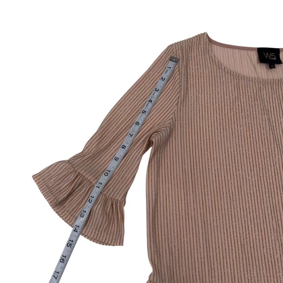 W5 Womens Ruffle Sleeve Rose Gold Metallic Striped Top Blouse SZ M Stretch - Picture 6 of 10